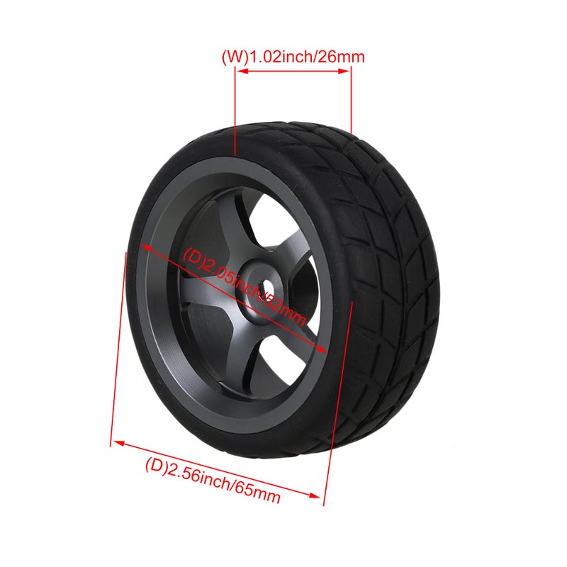 Mxfans Grey 5 Spoke Aluminium Alloy Wheel Rims & Black Square Pattern Rubber Tyres Tires for RC 1:10 On Road Racing Car Set of 4 - Image 5